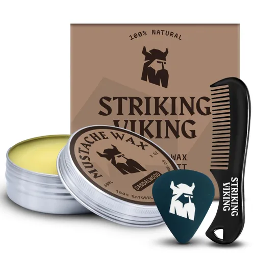 Miniatura 9 de Striking Viking Cera para bigote para hombres con peine – 2 onzas, sándalo – Cera de sujeción fuerte con peine de bigote antiestático para un aseo
