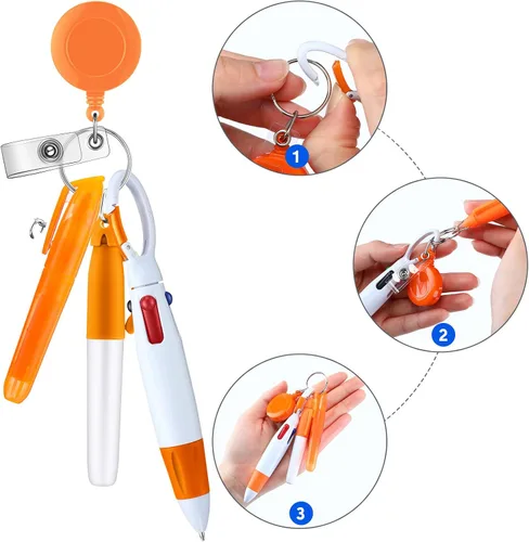 Miniatura 3 de Handepo 80 piezas de juego de bolígrafos de enfermera de Navidad con bolígrafo retráctil, marcadores, resaltador de punta mini, llavero LED con mini