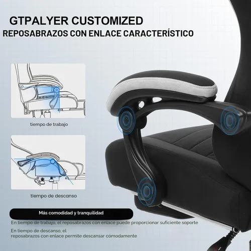 Miniatura 5 de GTPLAYER Silla Gaming, Silla de Oficina para Computadora con Cojín de Resorte de Bolsillo, Reposabrazos de Conexión y Reposapiés, Silla Ergonómica