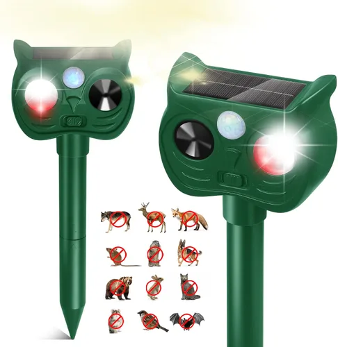 Miniatura 10 de Repelente solar ultrasónico de animales con sensor de movimiento para exteriores, dispositivos repelentes de ciervos, ardilla, gato, mapache, Luces