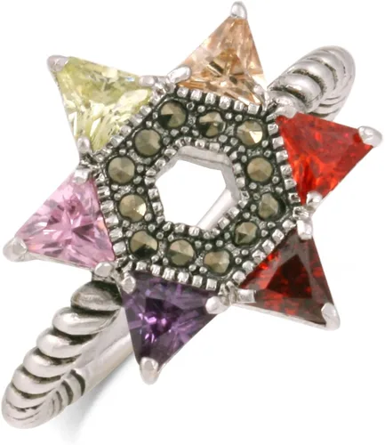 Miniatura 3 de jankuo joyas chapado en multicolor Circonita Cúbica ESTRELLA DE DAVID Judía cuerda trenzado anillo, latón rodiado, 7
