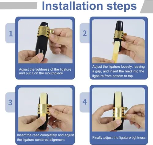 Miniatura 6 de Ligadura de saxofón alto Ligadura de clarinete Tornillos dobles Oro Alto Saxofón Ligadura Sujetador Boquilla Accesorios..