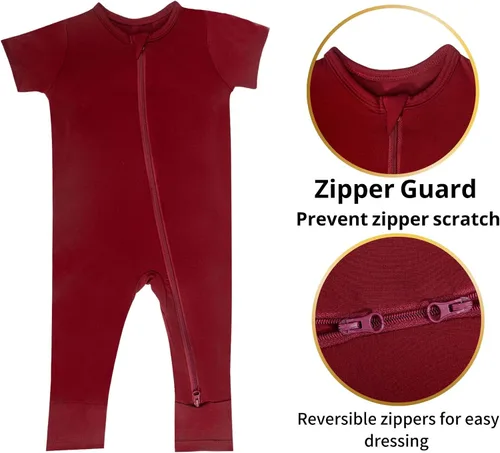 Miniatura 2 de GUISBY Rayon Made from Bamboo Baby Pajamas, Summer Short Sleeve Footless Rompers, 2 Way Zipper Sleeper
