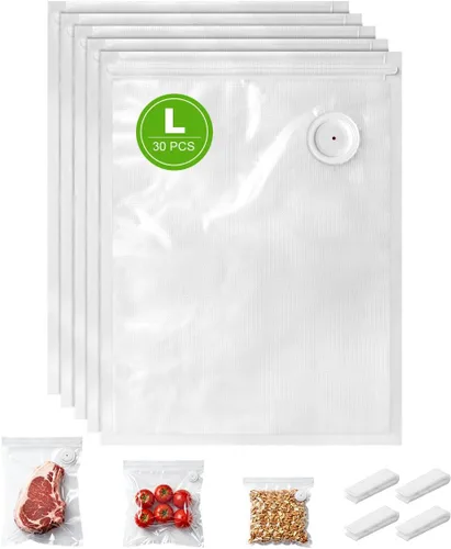 Miniatura 9 de Bolsas selladoras al vacío, 30 bolsas reutilizables al vacío para alimentos, sin BPA, bolsas de almacenamiento de alimentos al vacío con bolsa