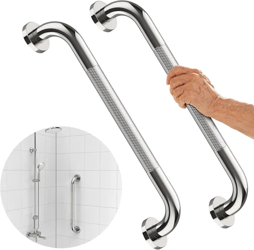 Barra de Agarre Antideslizante Cromada de 16 Pulgadas, iMomwee Paquete de 2 Barras de Agarre de Acero Inoxidable para Baño con Agarre Moleteado,