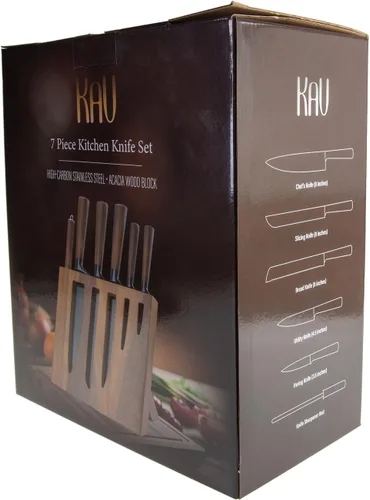 Miniatura 9 de KAV - Juego de cuchillos con bloque, 7 cuchillos de cocina y varilla de afilar, juego de cuchillos de acero inoxidable en negro mate de alto
