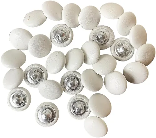 Miniatura 25 de Heyiwell 30 botones redondos cubiertos de cuero con vástago de metal, para vestidos de novia, camisas, vestidos, manualidades de costura (beige, mm)