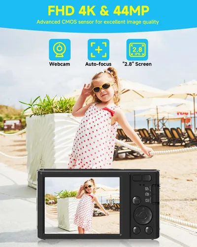 Miniatura 2 de Cámara digital 4K para adolescentes con enfoque automático de zoom de 16X, pequeña cámara portátil compacta para apuntar y disparar