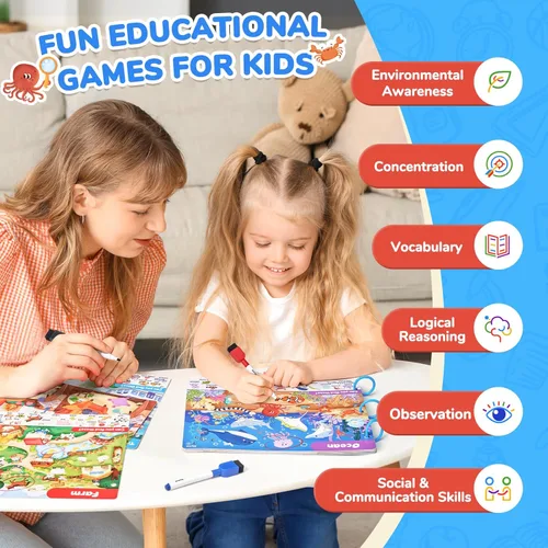 Miniatura 8 de Libros de juegos JoyCat Seek & Find - Actividad de aprendizaje preescolar para niños pequeños y niños de 3 a 5 años, juguetes de actividades