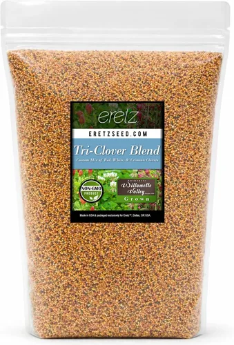 Tri-Clover de Eretz - Mezcla de tres partes de tréboles que proporcionan belleza, cobertura y atractivo natural. Sin recubrimientos ni rellenos,