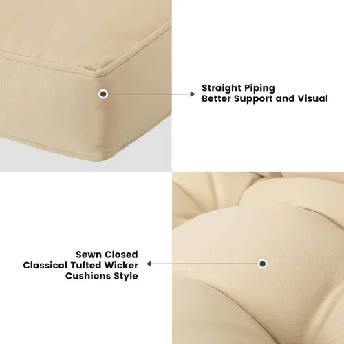 Miniatura 4 de ARTPLAN Cojín de asiento para exteriores, cojín cuadrado grueso para silla de mimbre de patio con lazo, juego de 2, 19 x 19 x 5 pulgadas, beige