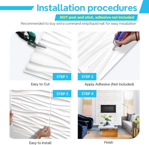Miniatura 7 de STICKGOO Paneles de pared 3D negros, paneles de pared de PVC texturizados con diseño ondulado, paneles de pared modernos de 19.7 x 19.7 pulgadas