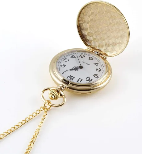 Miniatura 5 de I-MART Reloj de bolsillo vintage liso con cadena dorado Oro