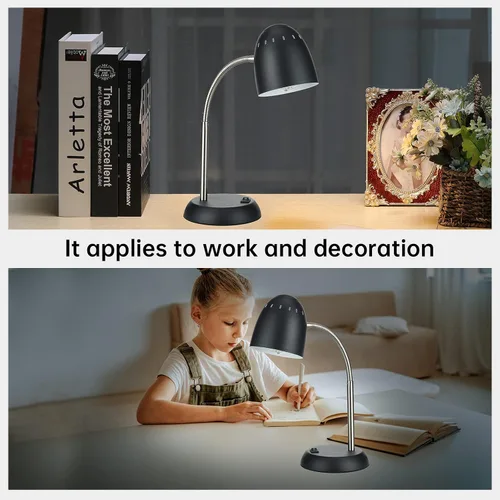 Miniatura 4 de Lámpara de mesa de diseños simples para cuidar los ojos, lámpara de escritorio básica de metal LED E26 con cuello de ganso flexible, lámpara