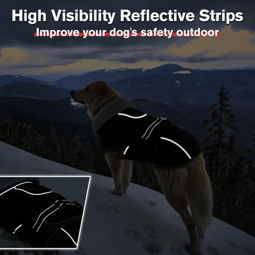 Miniatura 3 de Lelepet Abrigo Cálido para Perro Chaleco de Vellón Reflectante para Perro Chaqueta Impermeable Resistente al Viento Abrigos para Clima Frío de Negro