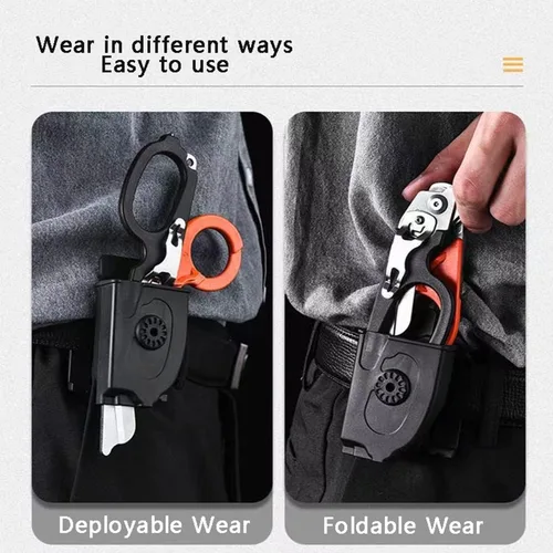 Miniatura 6 de Tijeras de trauma multifuncionales 6 en 1 plegables con funda negra, entornos extremos respuesta de emergencia, trauma cizalla para enfermeras, Negro