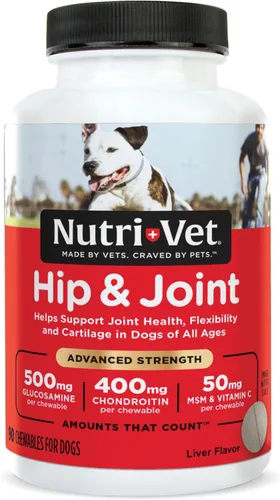 Nutri-Vet Suplemento para articulaciones de perro de fuerza avanzada para cadera y articulaciones, glucosamina para perros, suplementos para