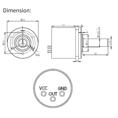 Miniatura 7 de Sensor de ángulo de pasillo, resolución de 0.088 ° Sensor de posición de efecto Hall giratorio de 360 °, salida de 0-5 V círculo completo 12 bits