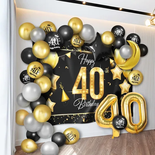 Miniatura 15 de Juego de globos dorados de feliz cumpleaños número 10 – Saludos a los 10 años de edad, guirnalda temática de fiesta con estrellas y luna, decoración