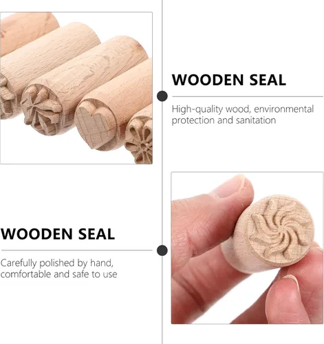 Miniatura 4 de Beavorty Juego de 5 sellos de madera para cerámica, de madera, arcilla, columna para manualidades, álbumes de recortes y textura de cerámica