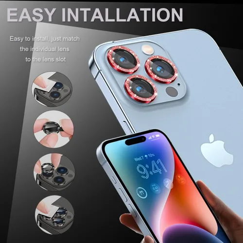 Miniatura 6 de [3+1] Compatible con iPhone 15 Pro y iPhone 15 Pro Max, protector de lente de cámara de vidrio templado 9H, anillo individual de metal, cobertura