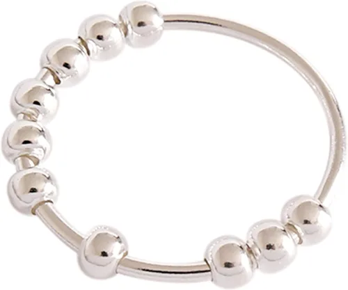 WEFRIN Anillos de plata de ley 925 anillos de ansiedad para mujeres anillos giratorios con cuentas antipreocupaciones alivio del estrés anillo para