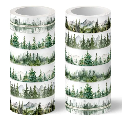 Miniatura 9 de Whaline 12 Rollos Cintas Washi de Vegetación Acuarela Plantas Eucalipto Cinta de Enmascarar 15mm Hojas Verdes Cinta Decorativa Adhesivos para Álbum