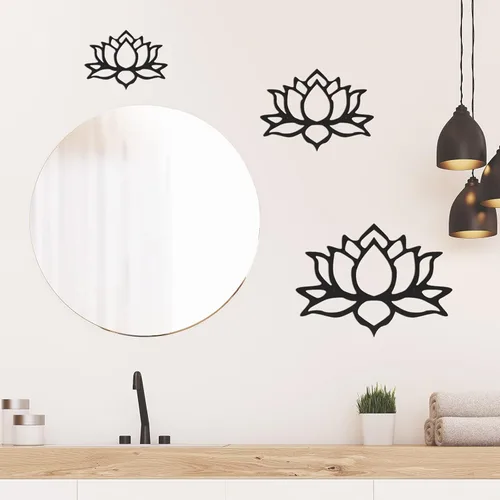 Miniatura 4 de Ferraycle 3 piezas de metal flor de loto decoración de pared de metal Zen Lotus Flower arte de pared inhalar señales huecos colgantes silueta Negro