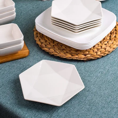 Miniatura 6 de DELLING Juego de 6 platos de aperitivo de 7 pulgadas, platos pequeños de postre de porcelana, platos de ensalada de cerámica blanca para aperitivos