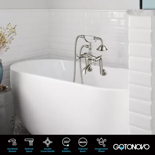 Miniatura 9 de gotonovo Clawfoot - Grifo de bañera con grifo de ducha de mano, juego victoriano de doble cruz con brazos oscilantes ajustables en el centro de 6