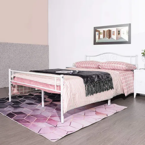 Miniatura 12 de Cabecero de cama de metal resistente para cama individual, estructura de acero, revestimiento de plata, estilo retro, sin necesidad de almacenamiento