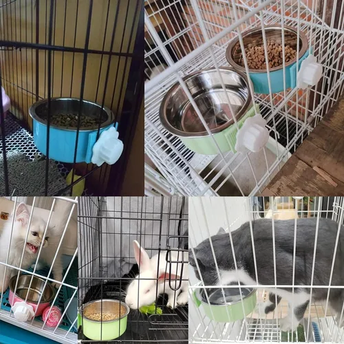 Miniatura 8 de kathson Jaula para perro, extraíble de acero inoxidable para colgar, jaula para mascotas, alimentador de alimentos y agua, taza para cachorros