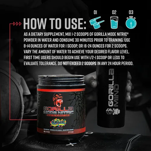 Miniatura 5 de Gorilla Mode - Suplemento de preentrenamiento sin estimulantes nítricos, mejor sabor y más eficaz, sin estimulantes, bombas masivas, vasodilatación