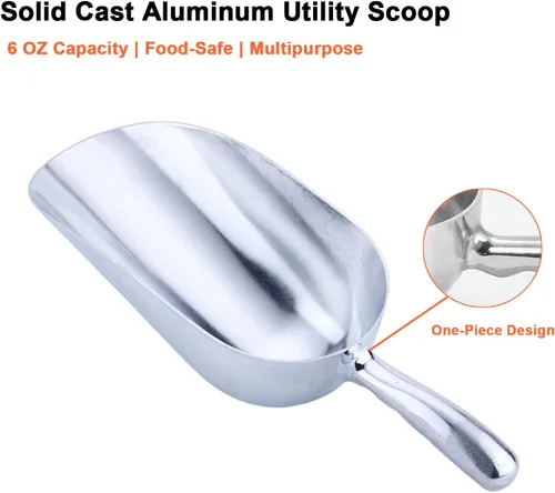 Miniatura 3 de Cuchara de aluminio fundido de 6 onzas, cuchara de hielo sólido de una pieza para cubitos de hielo, bar, cocina, cuchara multiusos de alimentos