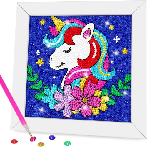 Miniatura 9 de QEUOYSS Kit de arte de diamantes para niños con marco de madera, arte y manualidades para niños de 6 a 8 a 10 a 12 años, arte de diamantes fácil