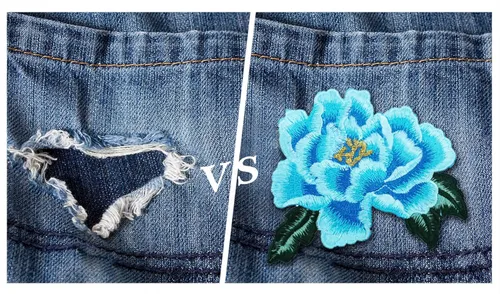 Miniatura 5 de Mini Skater Parche bordado floral de peonía para planchar o coser, parche decorativo para ropa, chaquetas de mezclilla, camisetas, vestidos, Azul