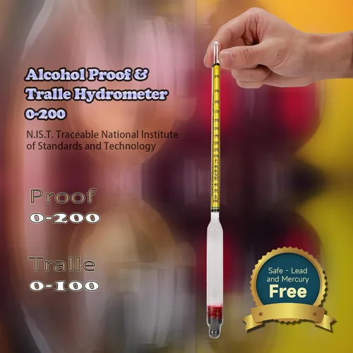 Miniatura 2 de Kit de prueba de medidor de hidrómetro de alcohol 0-200 Proof & Tralle, con tarro de prueba de vidrio, probador preciso y cilindro de vidrio