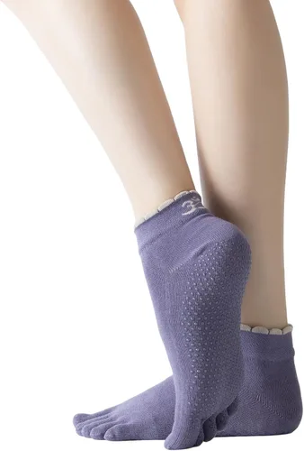 Miniatura 37 de Calcetines de yoga con dedos de pilates con empuñaduras para mujer, antideslizantes, acolchados, florales, calcetines tobilleros para baile de ballet