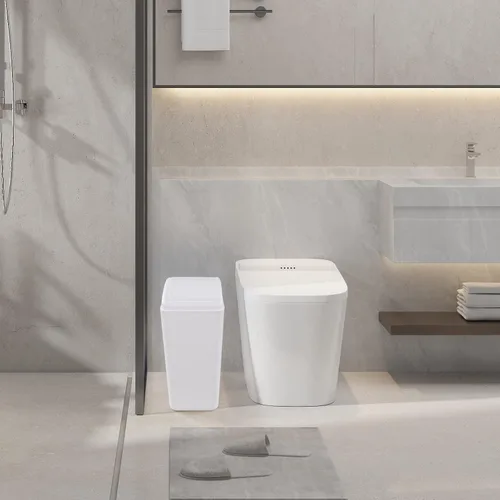 Miniatura 7 de Begale Paquete de 1 cubo de basura de plástico de 4.5 galones, cubo de basura con tapa oscilante, color blanco