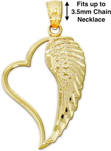Miniatura 3 de Charm America - Ala de ángel de oro dentro del dije de corazón - Oro macizo de 10 quilates, Diamante