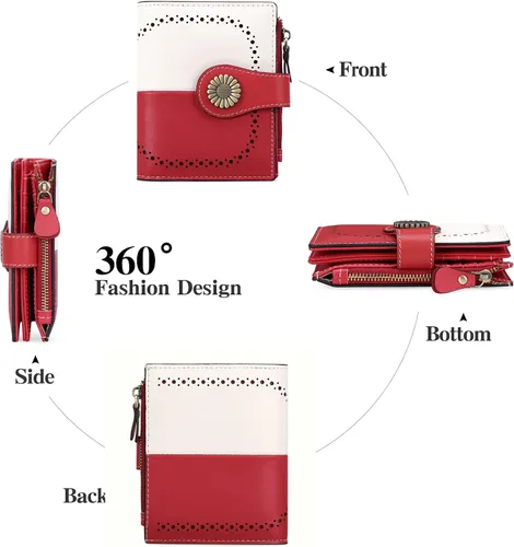 Miniatura 5 de SENDEFN Carteras pequeñas para mujer, con bloqueo RFID, de cuero, plegable, tarjetero con ventana de identificación, 5-rojo y blanco, Cartera