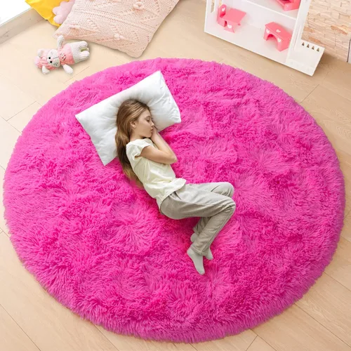Miniatura 16 de junovo - Alfombra redonda y esponjosa para niños y niñas, de castillo de princesa, de felpa lanuda, para dormitorio, habitación de bebé, sala
