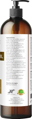 Miniatura 4 de velona Aceite de hígado de bacalao – 8 onzas líquidas 1,000A/100D UI/g Omega 3 Vitaminas A y D3 Aceite nórdico de origen sostenible del Ártico