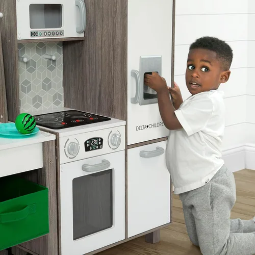 Miniatura 14 de Delta Children - Cocina de juguete de esquina todo en uno Gourmet - Juego de cocina de juguete con estufa segura y sin calor con luces, horno