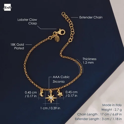 Miniatura 5 de Amberta Women 925 Sterling Silver Celestial Bracelets