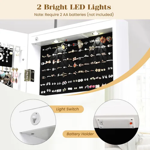 Miniatura 67 de Giantex Armario de joyería para puerta de pared con espejo de longitud completa, 2 LED con cerradura grande organizador de joyas con espejo ancho