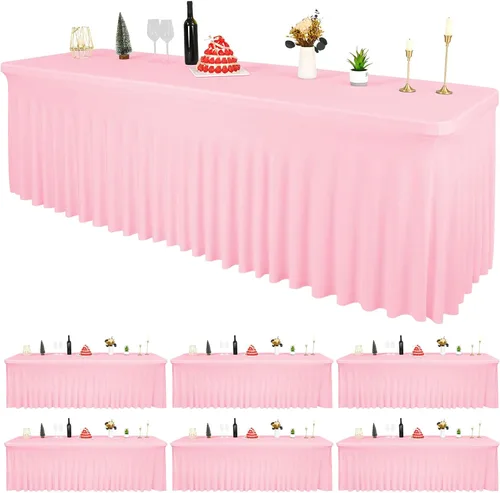 Miniatura 18 de 2 Packs Black Spandex Table Clothes for 6 Foot Rectangle Tables, Wrinkle Resistant Fitted Tables Cover, Washable Stretch Table Skirts for Weddings