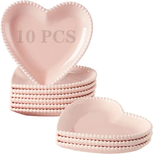 Miniatura 8 de Juego de 10 platos de porcelana de 6.3 pulgadas, platos pequeños en forma de corazón, platos blancos para ensalada de postre para pasteles