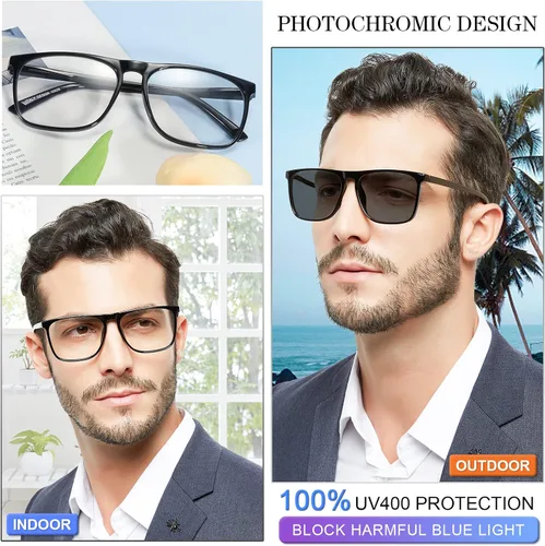 Miniatura 2 de MARE AZZURO Gafas de lectura fotocromáticas para hombre, bloqueo de luz azul, para lectores cuadrados de gran tamaño, 1.0, 1.5, 2.0, 2.5, 3.0, 3.5
