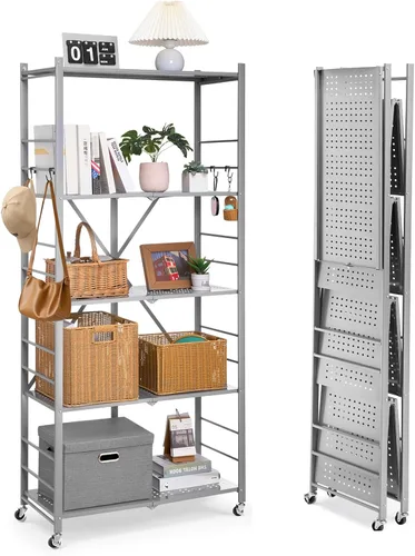 Miniatura 10 de VEVOR Estantería plegable de 4 niveles, estante de almacenamiento de metal plegable de 26 pulgadas de ancho x 13 pulgadas de profundidad x 46 Negro